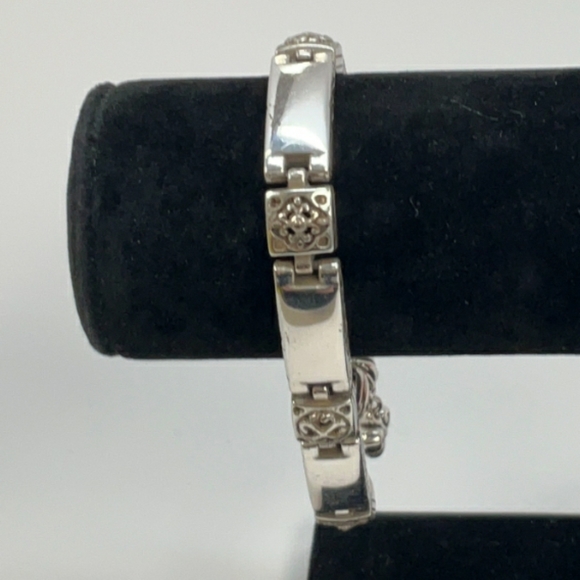 💕Brighton Tribeca Silver Plated Bar Heavy Linked Bracelet w/ Filagre Design - Picture 4 of 10